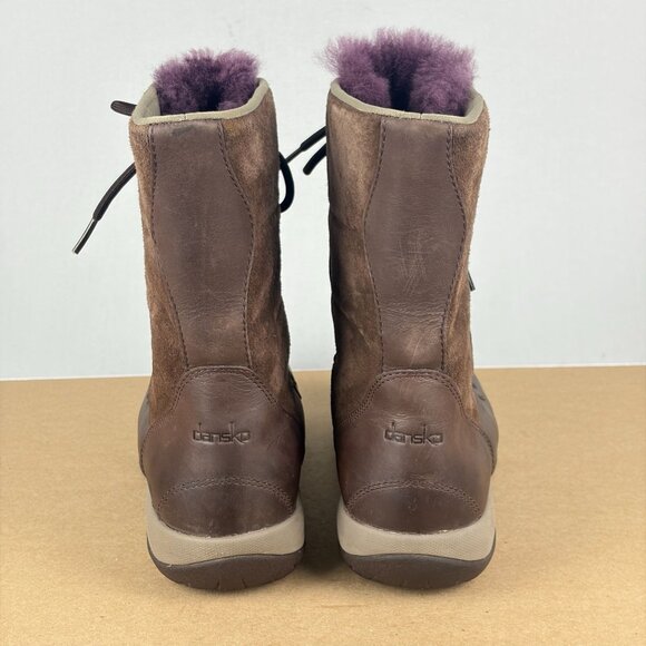 Dansko Camryn Leather Winter Boots Womens 8.5/9 EU 39 Brown Purple Lace Up - Picture 4 of 9